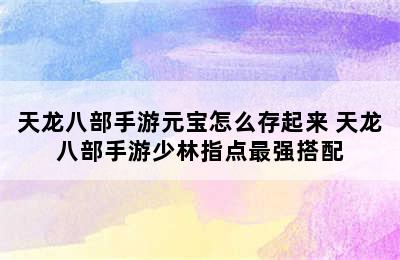 天龙八部手游元宝怎么存起来 天龙八部手游少林指点最强搭配